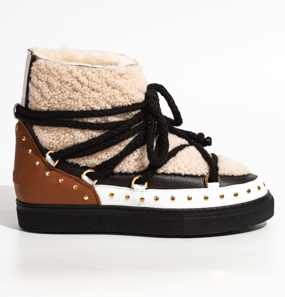 Высокие комбинированные кеды INUIKII 75103-076 Sneaker Curly Rock Cream на меху
