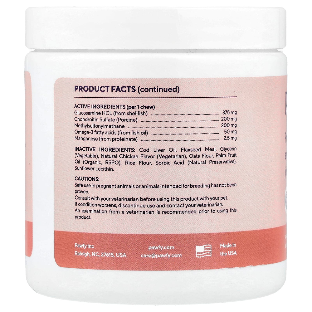 Pawfy, Hip & Joint, от 6 месяцев, вегетарианская курица, 30 жевательных таблеток, 113 г (4 унции)