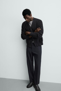 ZARA БРЮКИ REGULAR FIT ИЗ СМЕСОВОЙ ШЕРСТИ NON IRON, МОРСКОЙ СИНИЙ