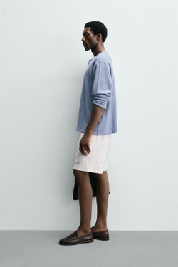 ZARA БЕРМУДЫ RELAXED FIT ИЗ ВИСКОЗЫ И ЛЬНА, БЕЛЫЙ