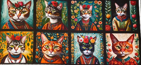 КОТЫ И КОШКИ, купон из 8 картинок, 100% хлопок 1