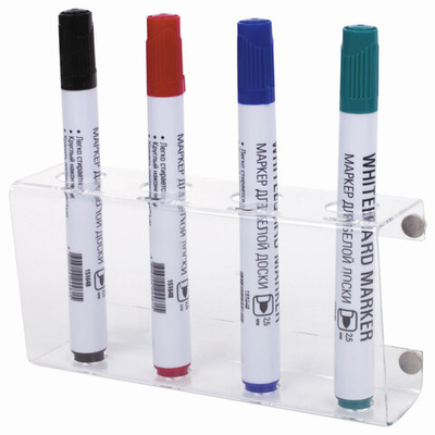 Держатель магнитный для 4 маркеров для доски (85×160 мм), прозрачный акрил, BRAUBERG, РОССИЯ, 235530