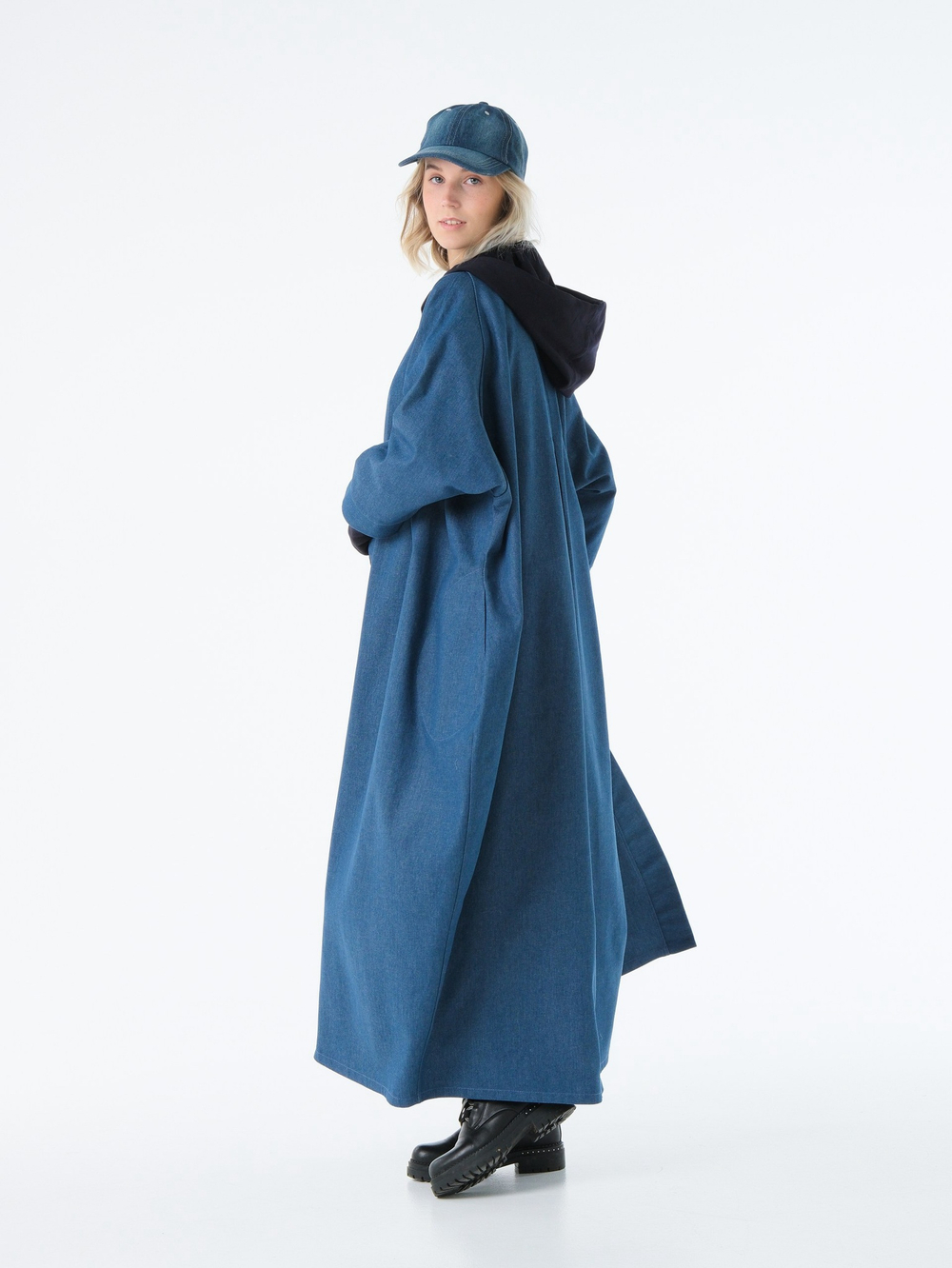 Кафтан /джинс / синий+ кушак