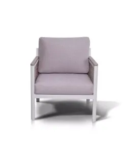 "Сан Ремо" кресло плетеное из роупа садовое, каркас алюминий белый, роуп бежевый, ткань бежевая