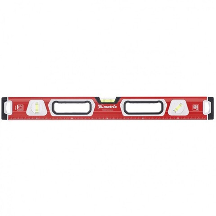 Уровень алюминиевый, магнит, фрезерованный, 3 глазка (1 зеркальный) двухкомпонентные рукоятки, 1200 мм Matrix