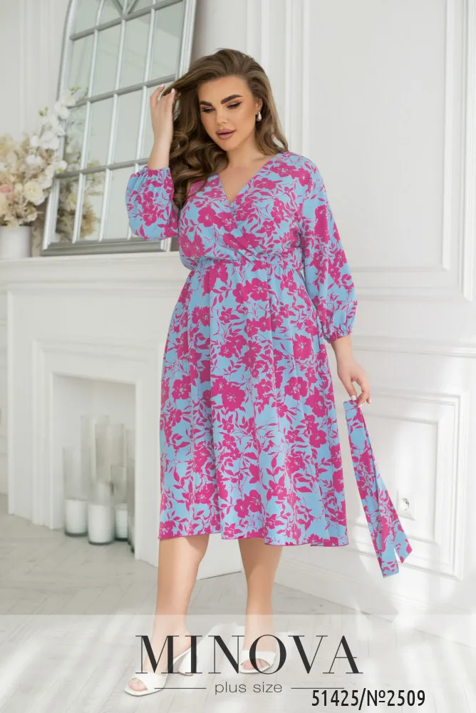 Платье 2509-голубой-малиновый Minova
