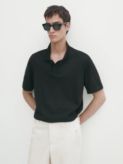 Massimo Dutti Футболка-поло с короткими рукавами, черный