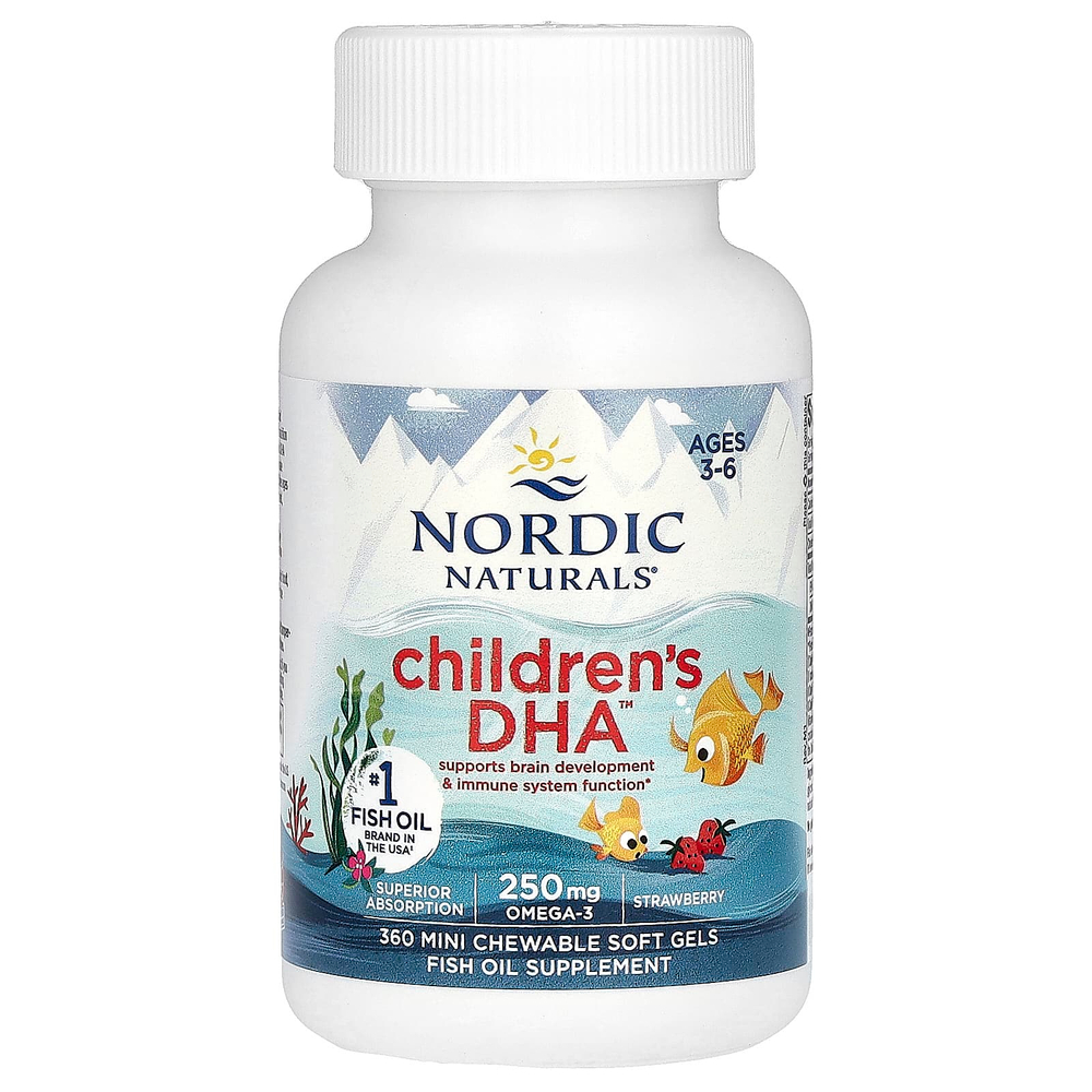Nordic Naturals, ДГК для детей, для детей от 3 до 6 лет, со вкусом клубники, 360 жевательных мини-капсул