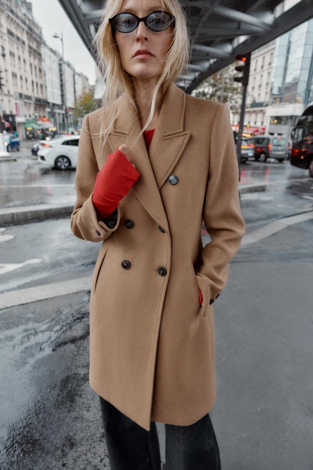 ZARA ПАЛЬТО ДВУБОРТНОЕ С ПОГОНАМИ, РЫЖЕВАТО-КОРИЧНЕВЫЙ