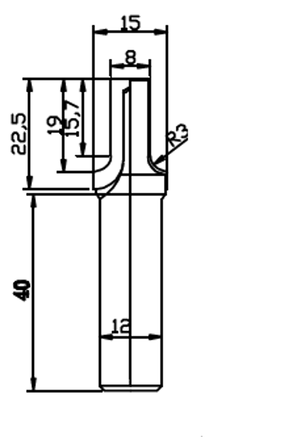 PCD профильная фреза D.15x12 22,5x40 Z2