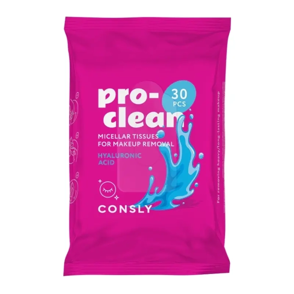 Салфетки для лица мицеллярные с гиалуроновой кислотой CONSLY Pro-Clean Hyaluronic Acid 30 шт