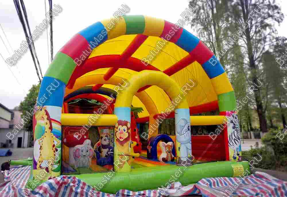 Надувной батут "Страна Сафария" с крышей и высокими горками 13*8*6 м