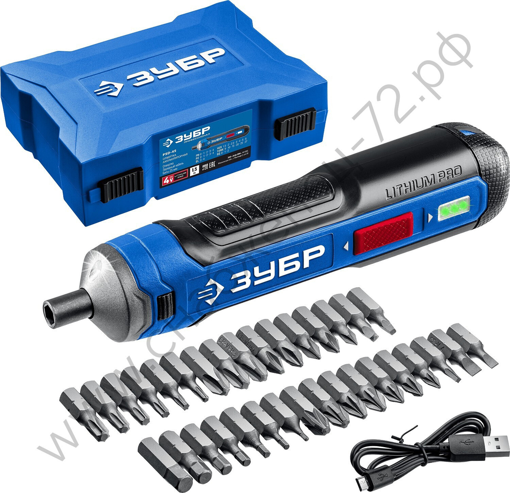 ЗУБР ZUBR GO 4 Vmax, аккумуляторная отвертка, кейс, 33 биты, Профессионал (PSD-4S)