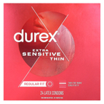 Durex, Thin, для чувствительных глаз, Regular Fit, 24 латексных презерватива