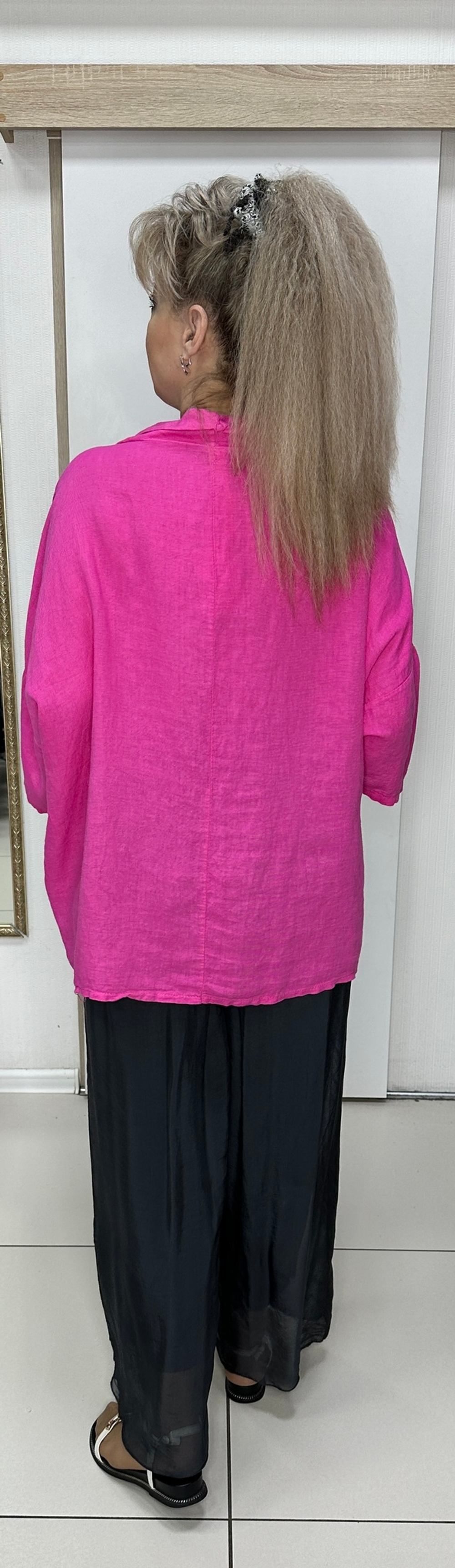 Туника-блузон с хомутом и кармашками на большие размеры.