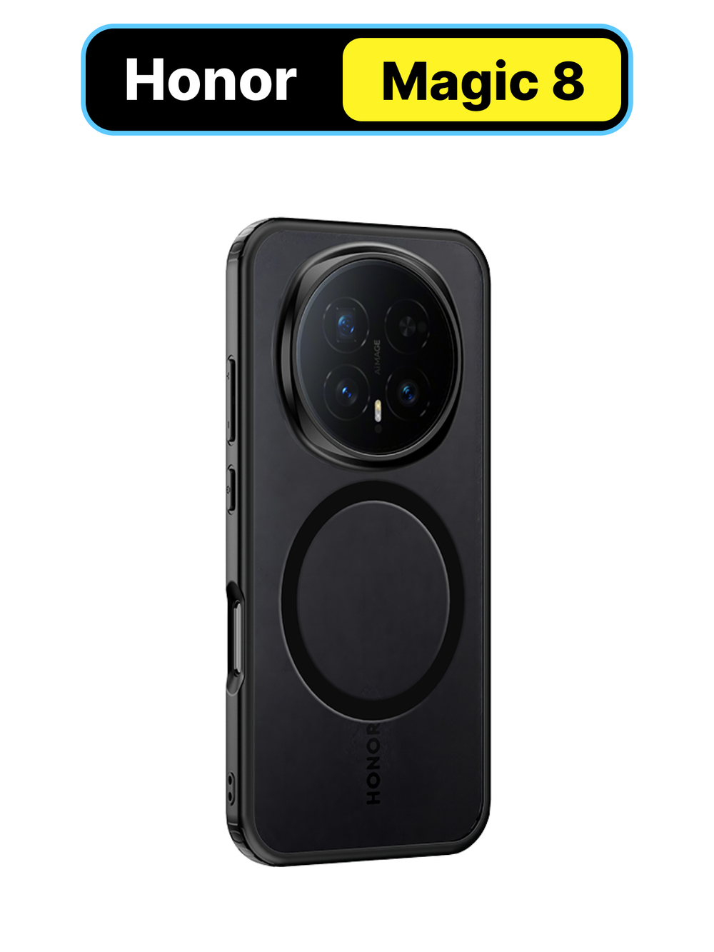 Чехол с Магсейф для Honor Magic 8 прозрачный матовый с черным бортом WLONS