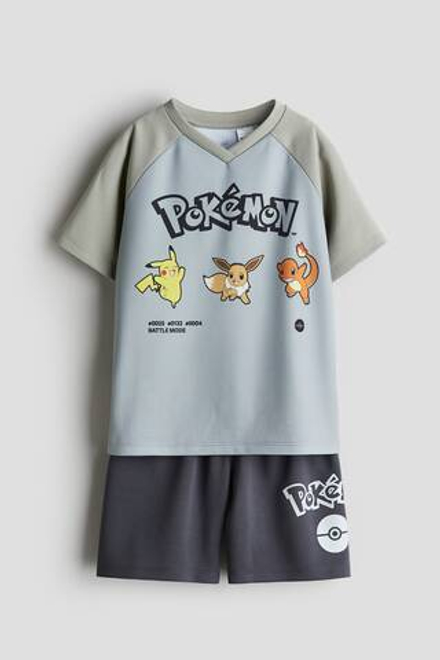 H&M Комплект из футболки и шорт с принтом, серый