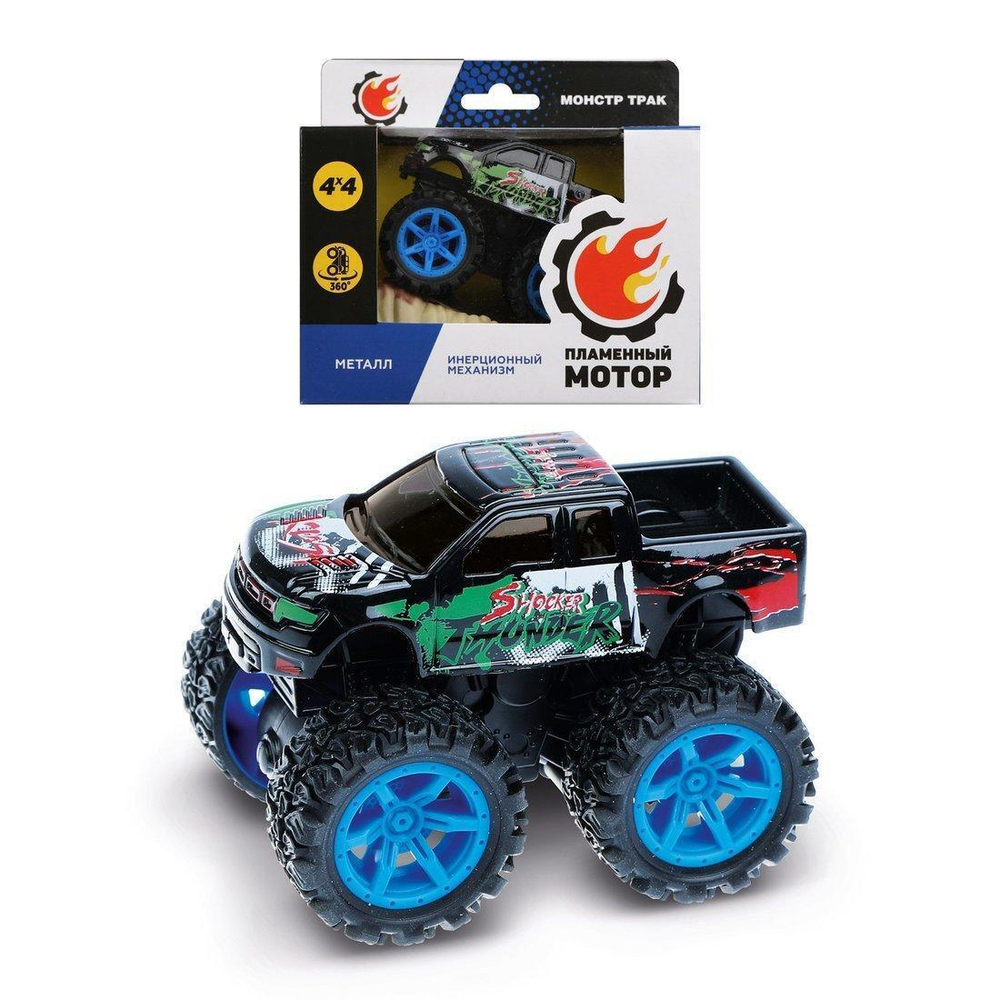 Монстр трак, мет., ин.мех-зм 4х4, вращение на задних колесах, черн.
