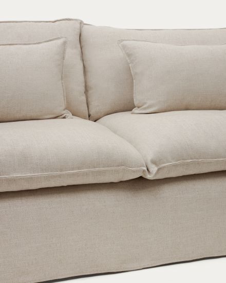 Двухместный диван Anarela из бежевого льна и вискозы со съемным чехлом, 220 см