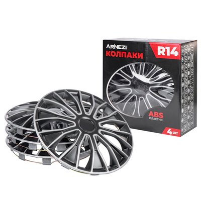 Колпаки R14 Meteor 4шт (серебристо-черно матовые) ABS-пластик ARNEZI A0702009
