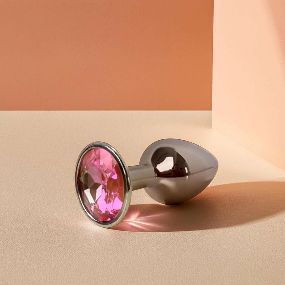 Анальная пробка металлическая с розовым кристаллом Fantasy Toys (S)