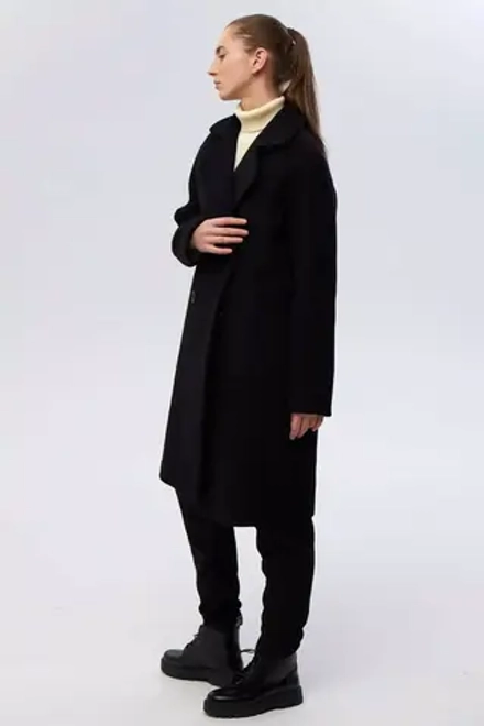 Двубортное пальто черного цвета из шерсти