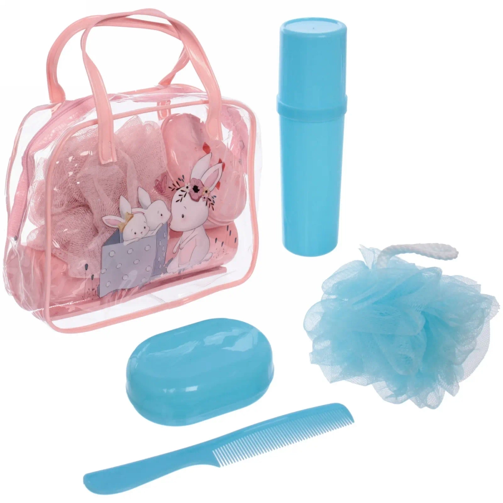 Набор банный дорожный 4шт «Bon voyage - Nice family», (мочалка, футляр 2шт, расческа), микс 3 цвета, 20*16*7 см