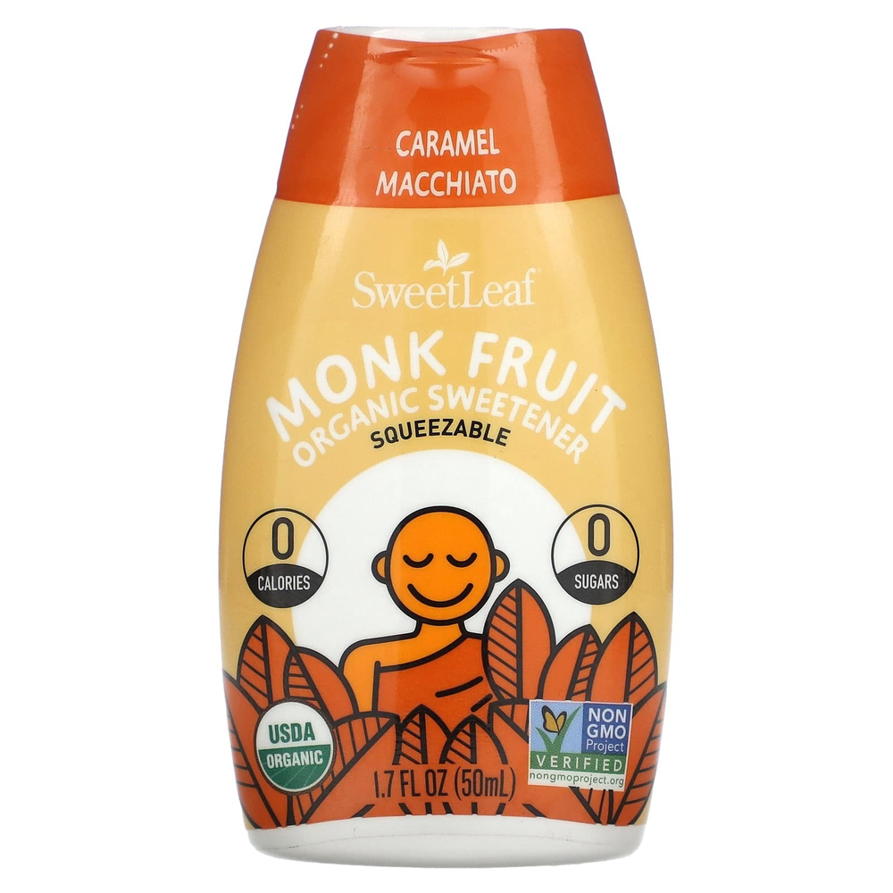 SweetLeaf Stevia, Органический подсластитель Monk Fruit, сжимаемый карамель, макиато, 50 мл (1,7 жидк. Унции)
