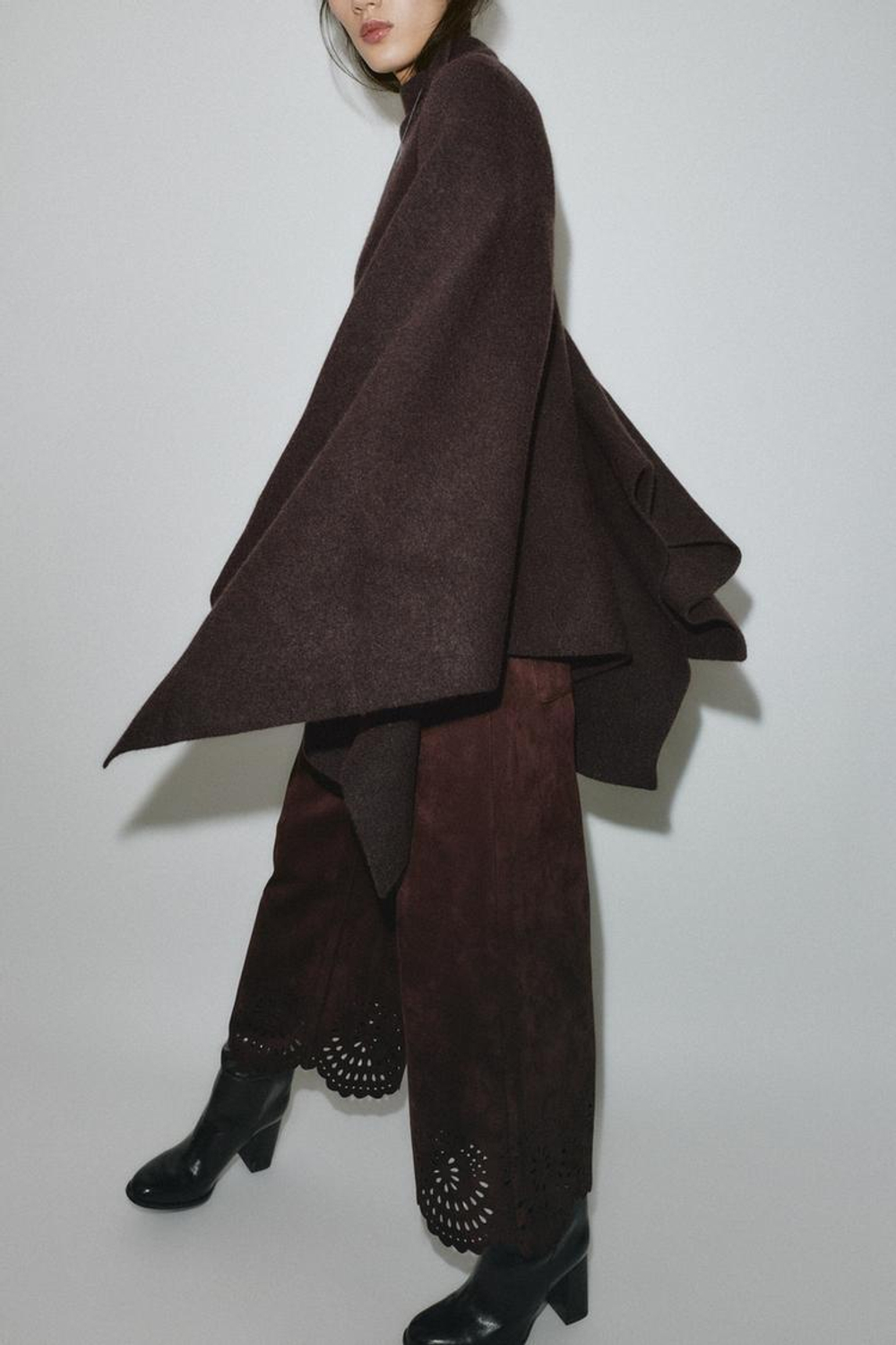 ZARA ТРИКОТАЖНАЯ НАКИДКА С ВЫСОКИМ ВОРОТНИКОМ, КОРИЧНЕВЫЙ