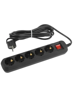 Удлинитель электрический Intro UES515-B с заземлением с выключателем 5 розеток 1,5 м ПВС 3х0,75мм2 10А черный