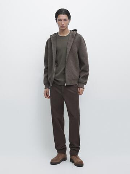 Massimo Dutti Брюки-джоггеры из смесовой хлопковой ткани, коричневый