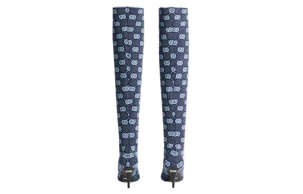 GUCCI Double G Over the knee Boots 7.3cm Women"s Blue