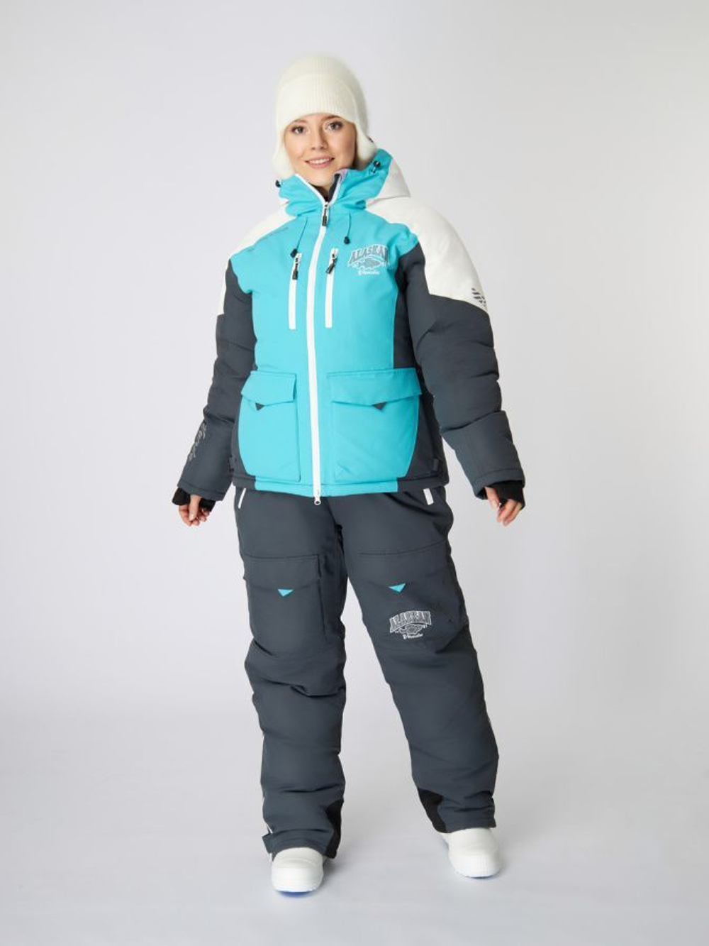 Костюм зимний женский Alaskan Vanda M белый/голубой/серый (куртка+полукомбинезон)