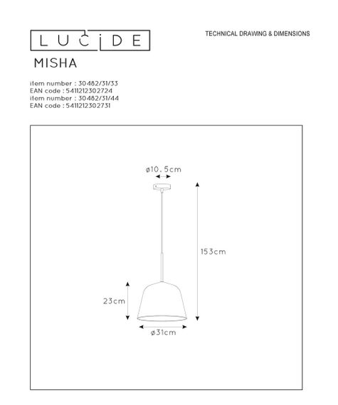 Подвесной светильник Lucide Misha 30482/31/33