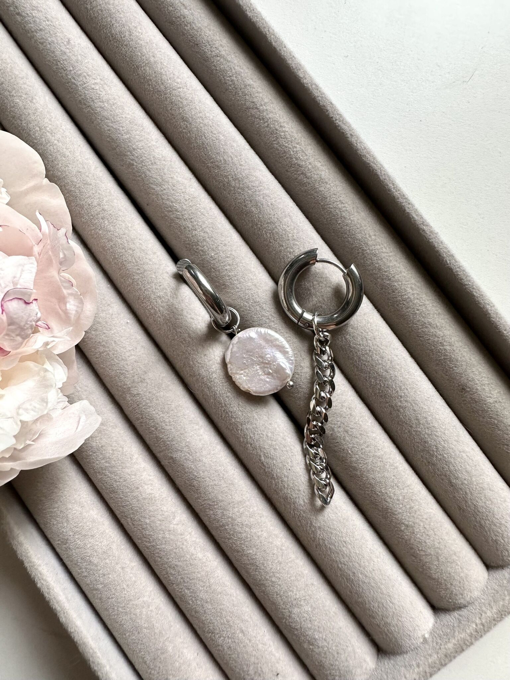 Серьги конго серебро с жемчугом