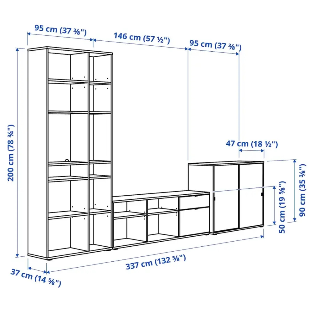 Шкаф для ТВ - IKEA VIHALS, 200x47x337cм, белый, ВИХАЛС ИКЕА