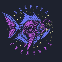 Принт PewPewCat с рыбой Deep sea creature темно-синий