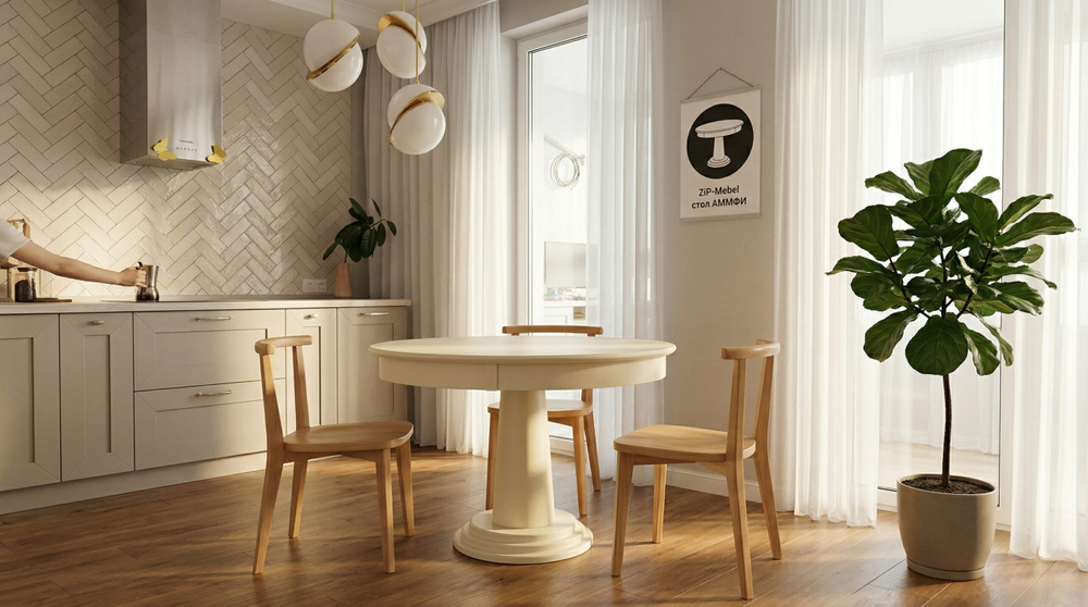 Стол Zip-mebel Аммфи К 100 слоновая кость