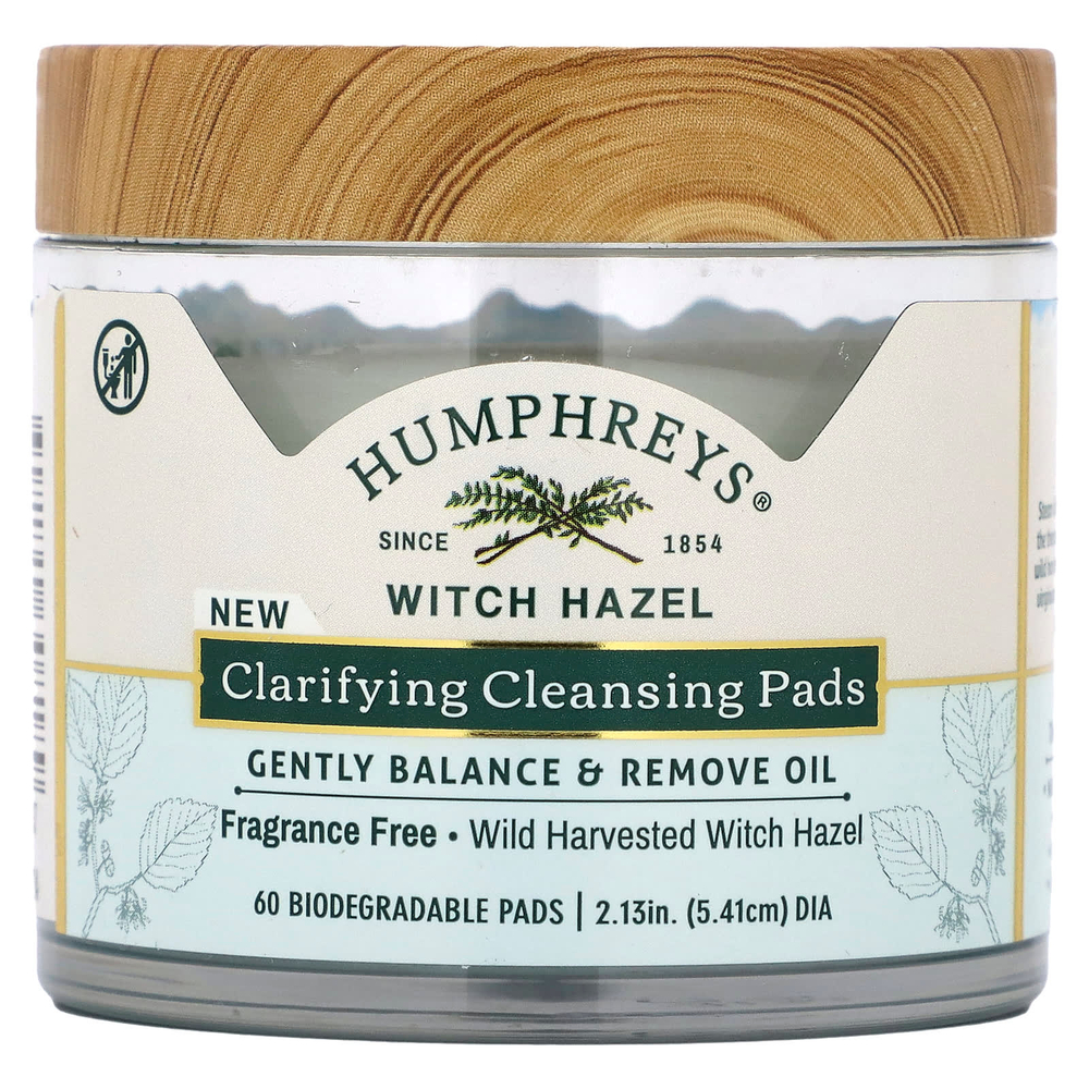 Humphreys, Witch Hazel, очищающие салфетки, без отдушек, 60 биоразлагаемых салфеток