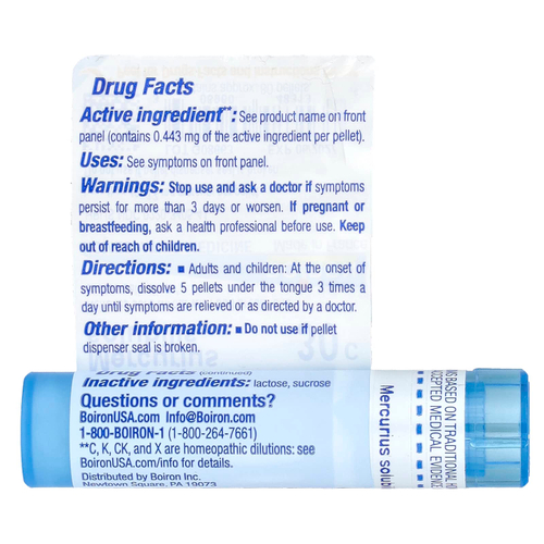 Boiron, Mercurius Solubilis, 30C, облегчение боли в горле, прибл. 80 гранул