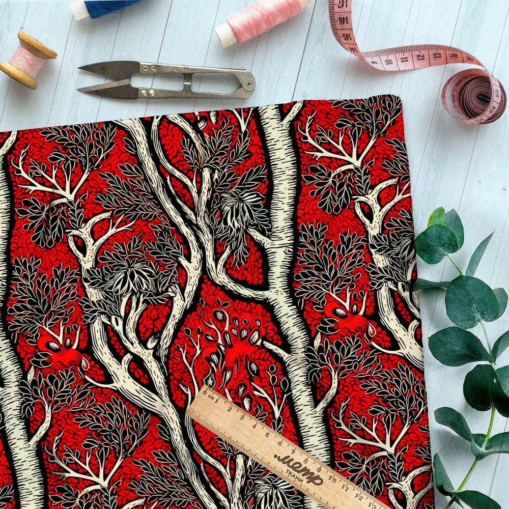 Ткань премиум интерлок контрастный лес