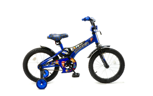 Велосипед 16" HOGGER "JAM", рама сталь с пластиковым покрытием, вилка сталь, ручной и ножной тормоз, доп. колеса, синий
