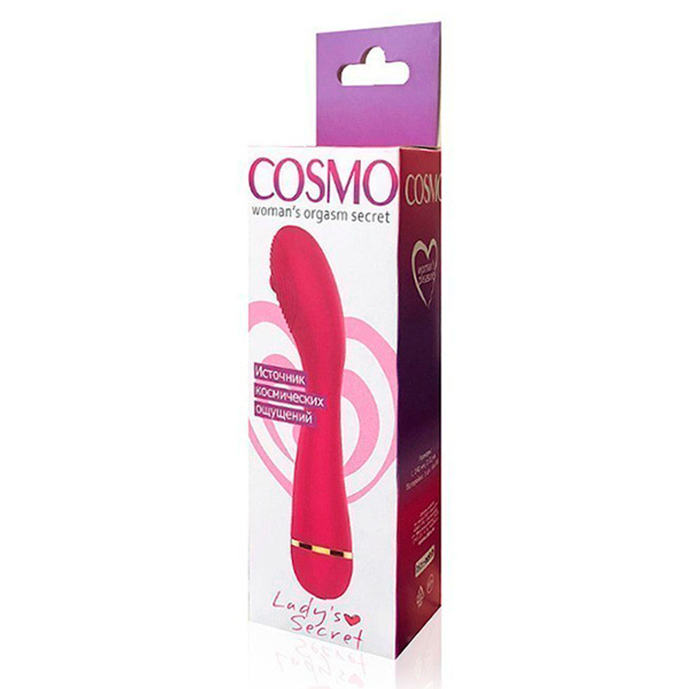 Малиновый изогнутый ребристый вибромассажер 16см с 20 режимами вибрации Bior Toys Cosmo CSM-23130