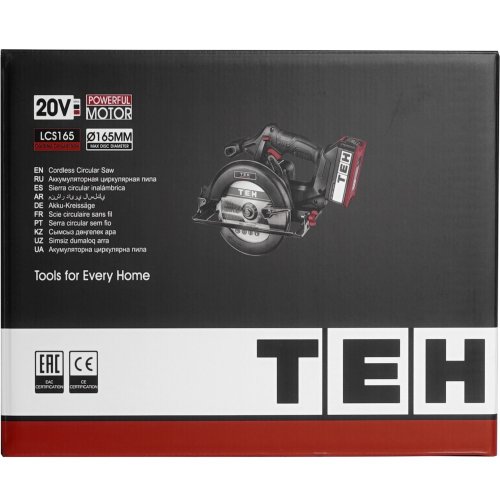 Пила дисковая аккумуляторная 20V (без АКБ и ЗУ) 165мм TEH LCS165