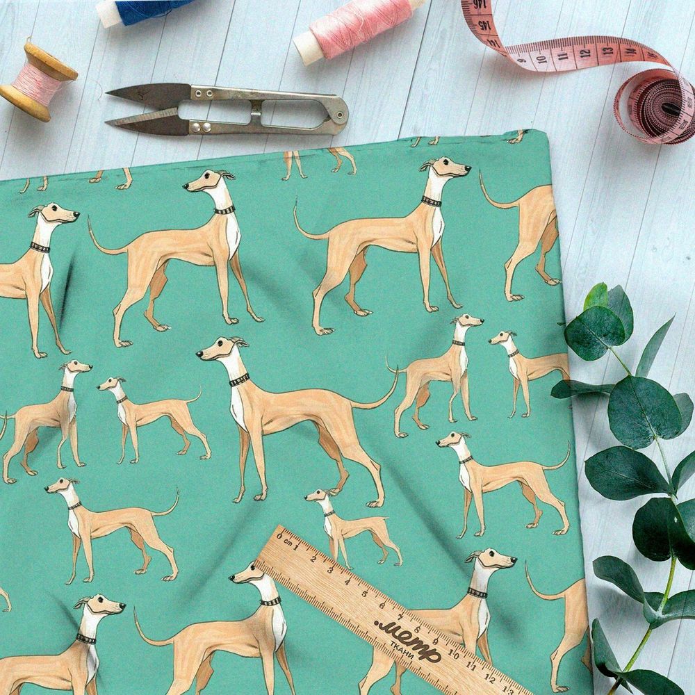 Ткань премиум дюспо охотничьи псы на зеленом