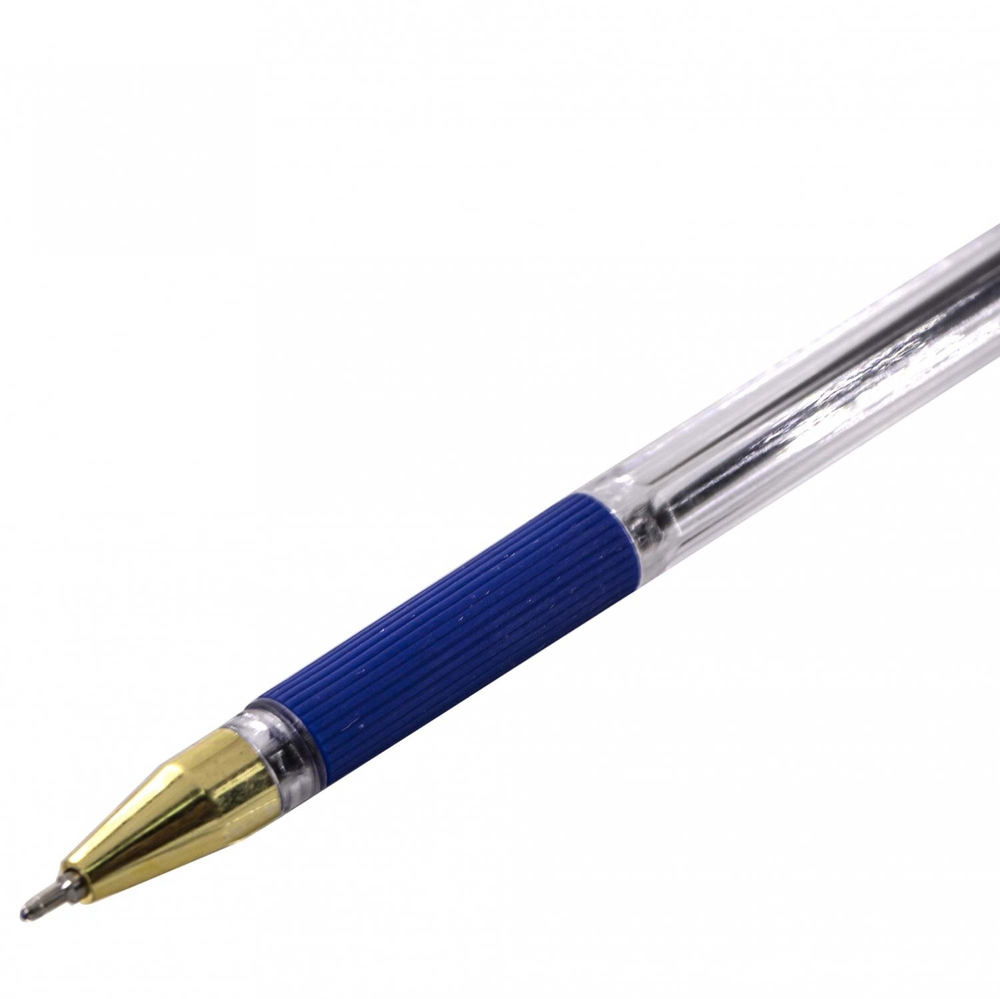 Ручка шариковая на масляной основе, Alingar "Gold", синяя, 0,5 мм, с золотым наконечником, резин. грип, шестигранный прозрач. корпус, карт. уп.