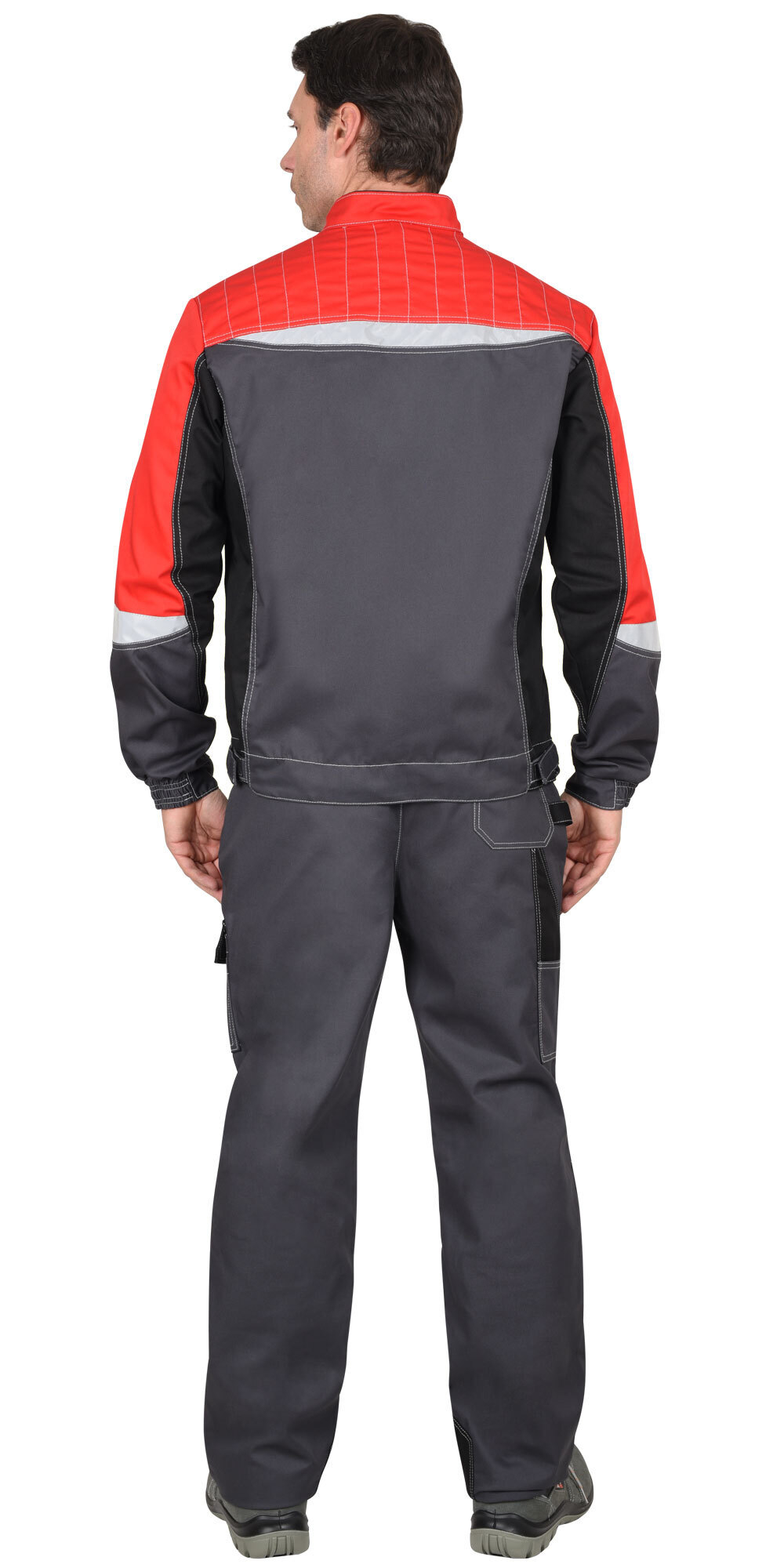 Костюм Фаворит-Мега серый с черным с красным (куртка, брюки)