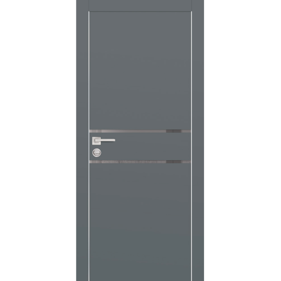 Фото межкомнатной двери экошпон Profilo Porte PX-18 графит с алюминиевой кромкой с 2-х сторон стекло Lacobel серый
