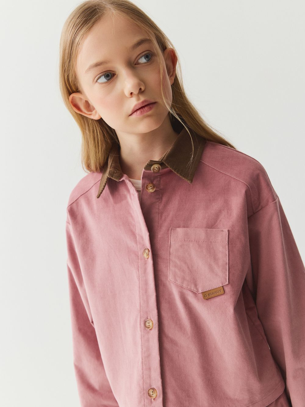 Рубашка вельветовая укороченная "Пудра" 7+