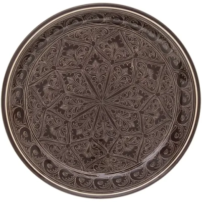 Ляган плоский 38см коричневый Риштанская Керамика